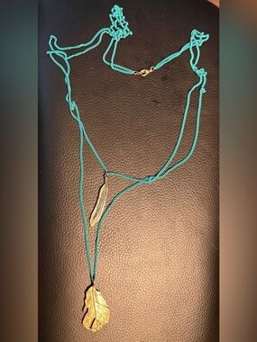 Turquoise Layered Feather Pendant Necklace
